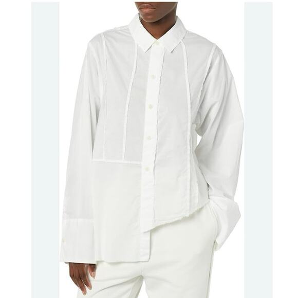 Rare/self Tops - rare/self All-Gender Pieced Cotton Button Down Shirt white asymmetrical hem Med